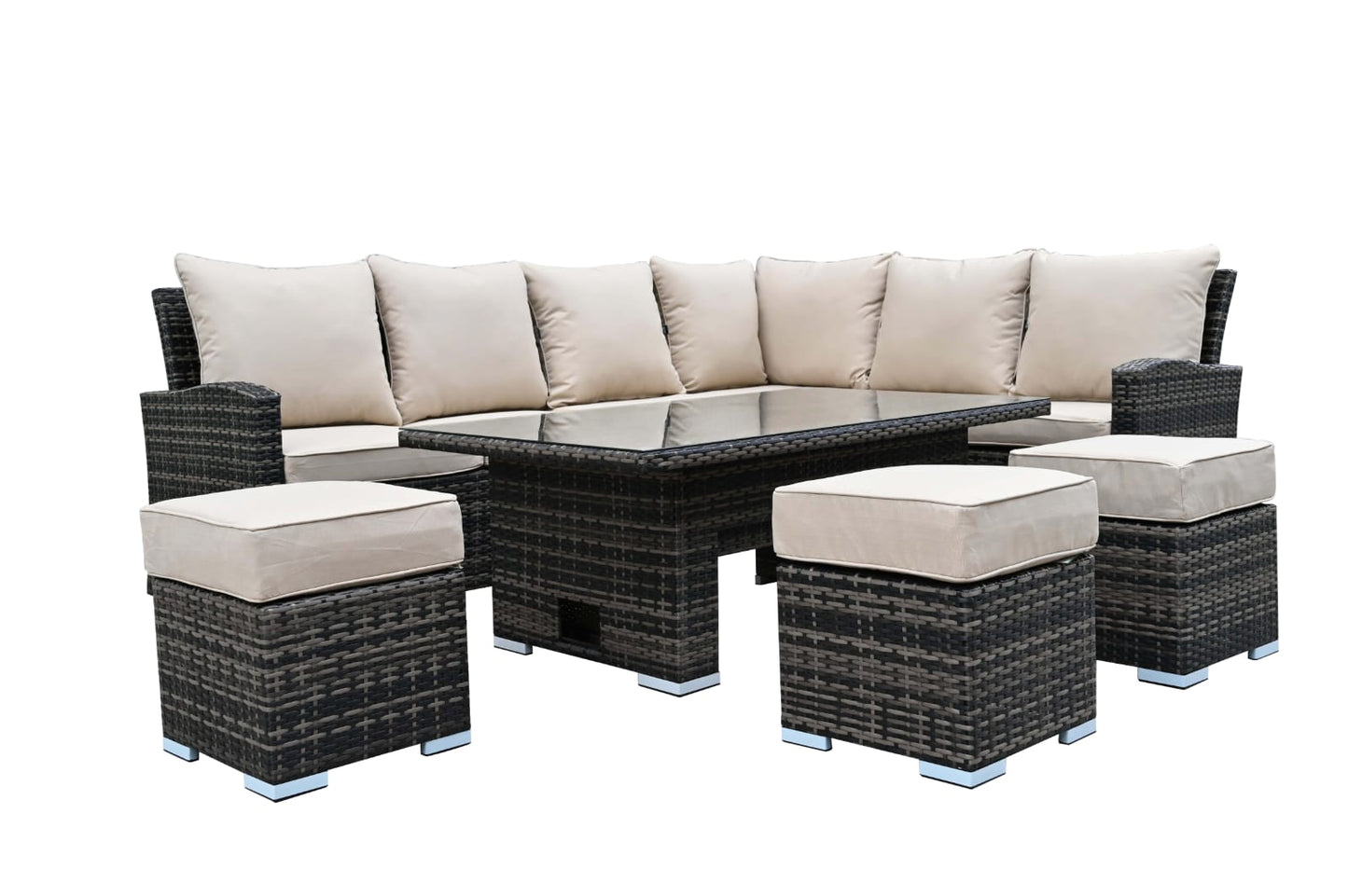 Rattan Brown Casual Dining Corner Sofa Set with Rising Table | Cambridge - Homeflair