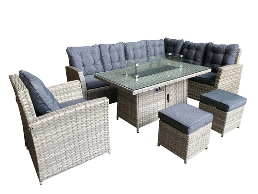 Rattan Ciara Dining Corner Sofa With Firepit Table Ciar063GFS - Homeflair