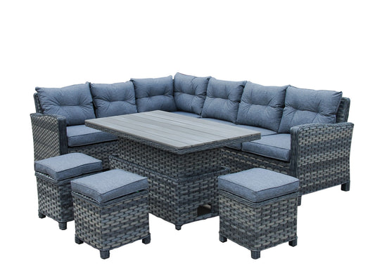Rattan Kingston Grey Dining Corner sofa + Lift table set | King150G - Homeflair