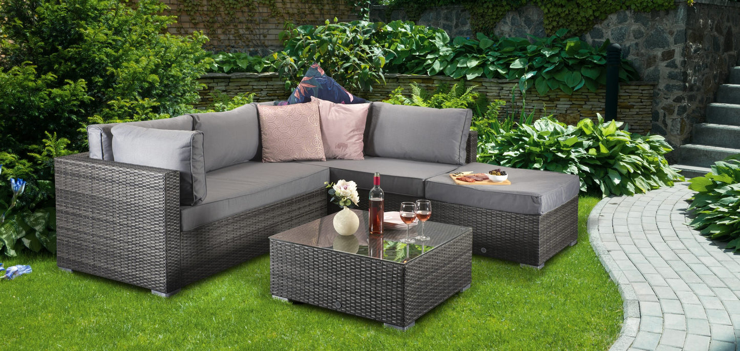 Rattan Corner Sofa + Table + Stool Set | Savannah - Homeflair