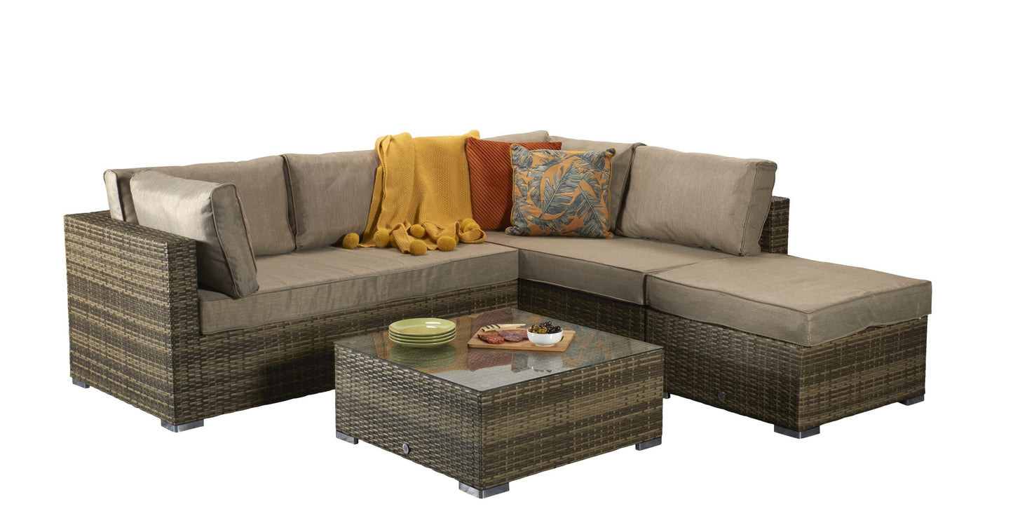 Rattan Corner Sofa + Table + Stool Set | Savannah - Homeflair