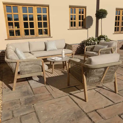 Martinique Rope Weave Corner Sofa Set with 2 Lounge Armchairs & 2 Round Coffee Tables
