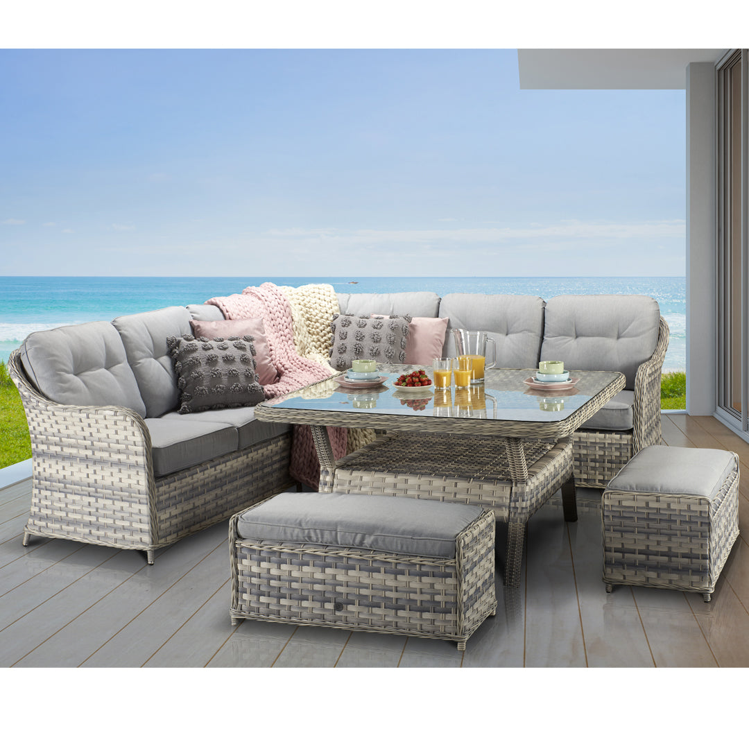 Signature Weave -  Constance Rattan Large Corner Dining Sofa with Benches in Grey |  Cons0203