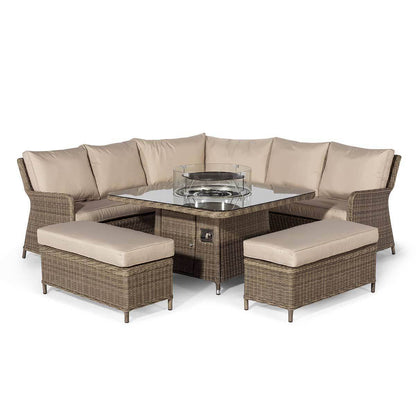 HomHomeflair – Winchester Royal Rattan Corner Dining Sofa Set with Firepit