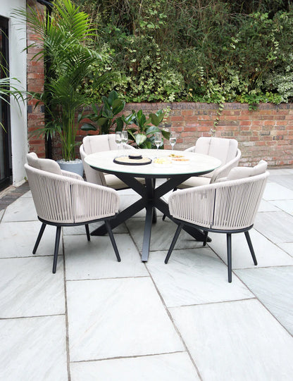 Bali 4 Seater Round Ceramic Glass Dining Set with Bali Rope Chairs