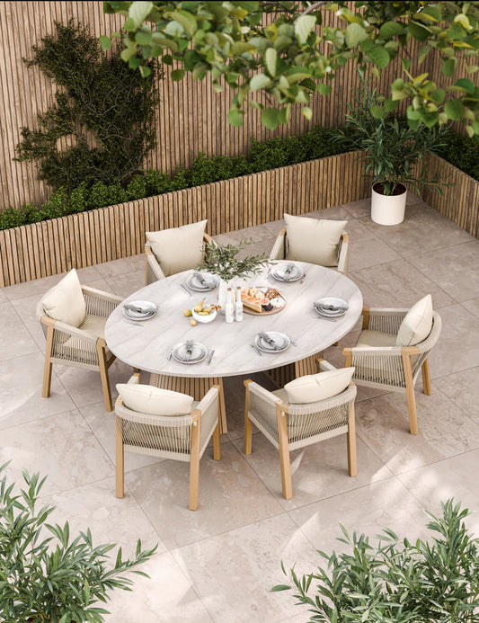 Saturn 6 Seater Ellipse D Conical Dining Set with Roma Dining Chairs