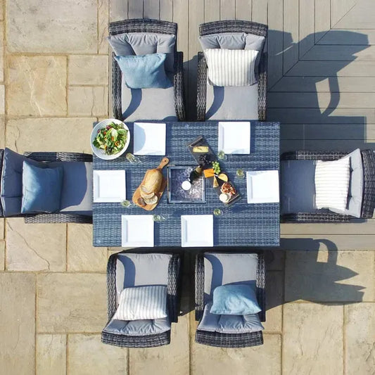 Texas 6 Seat Rectangular Rattan Dining Set with Ice Bucket - Grey