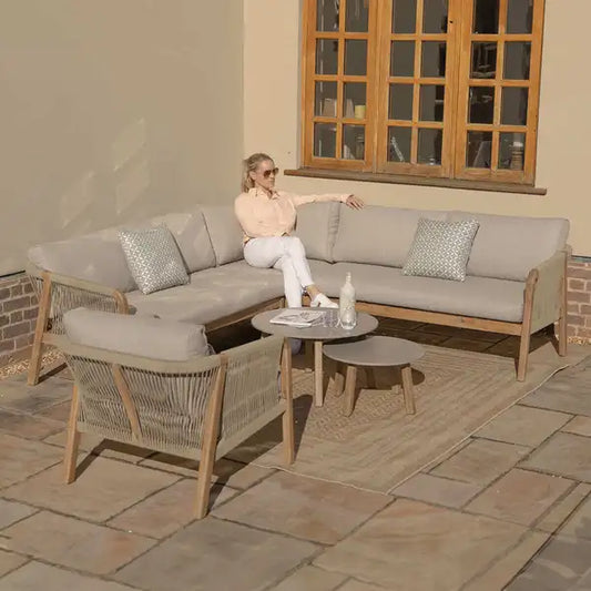 Martinique Rope Weave Corner Sofa Set with Lounge Armchair & 2 Round Coffee Tables