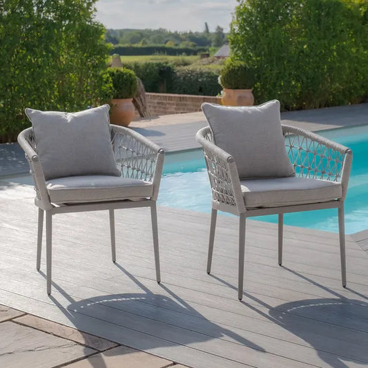 Monaco Rope Weave Pair of Dining Chairs - Cool Linen