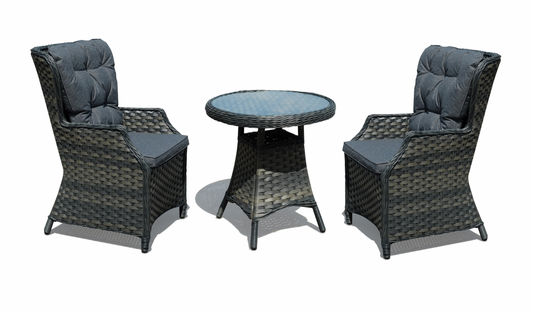 NEW Tammy Rattan Garden Grey Bistro Set Table + 2 Chairs