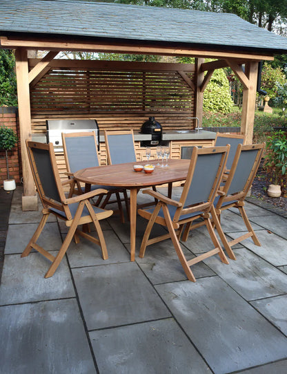 Ellipse 6 Seater Dining Set with Henley Grey Textylene Recliners