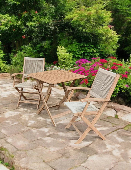 London 2 Seater Square Folding Bistro Set with London Rope Folding Armchairs