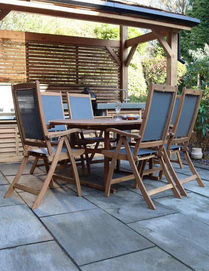 Turnbury 6 Seater Oval Extending Dining Set with Henley Grey Textylene Recliners