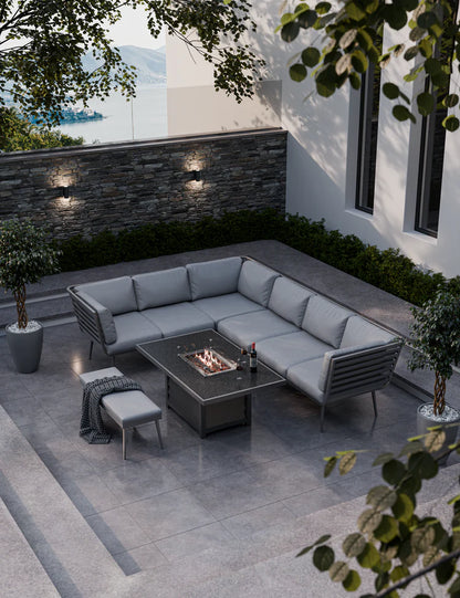 Mayfair Corner Lounging Set with Fire Pit Table and 1 Bench