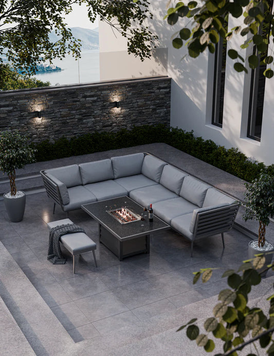 Mayfair Corner Lounging Set with Fire Pit Table and 1 Bench