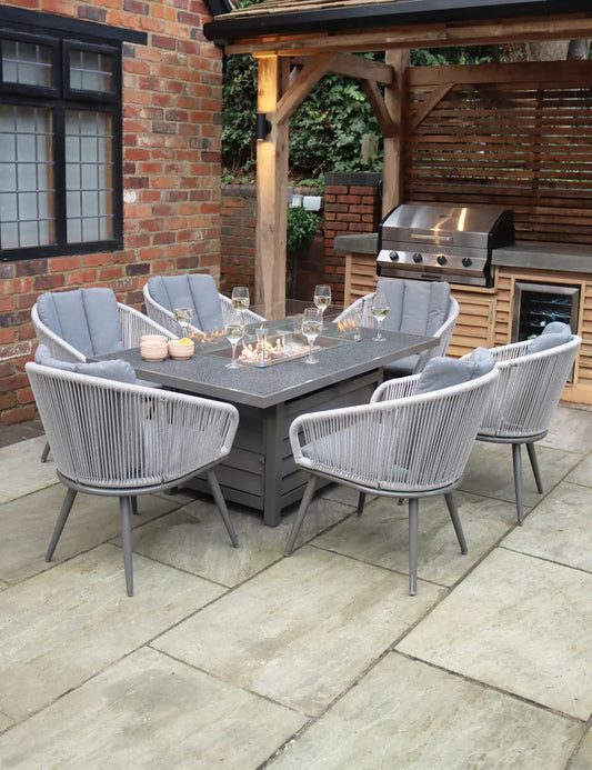 Aspen 6 Seater 150x90cm Fire Pit Set with Aspen Chairs