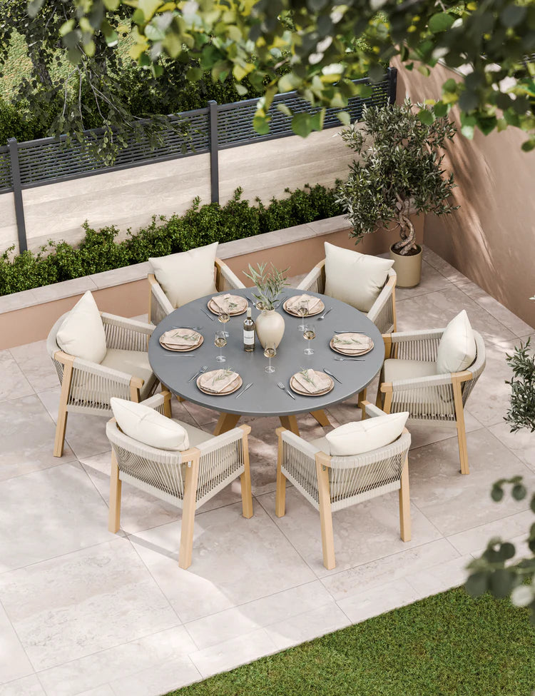 Luna 6 Seater Concrete Dining Set with Roma Dining Chairs