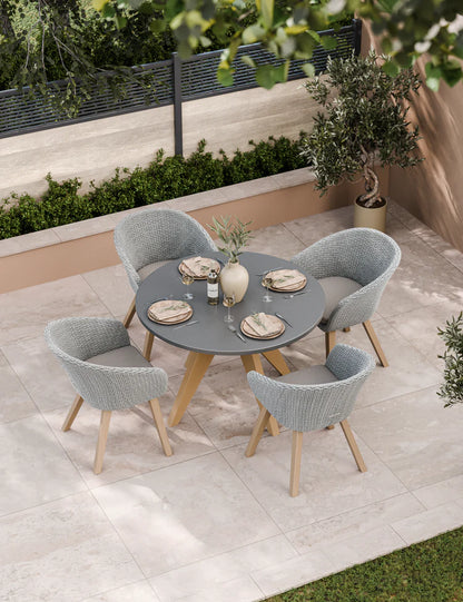 Luna 4 Seater Round Concrete Dining Set with Sol Rattan Dining Chairs