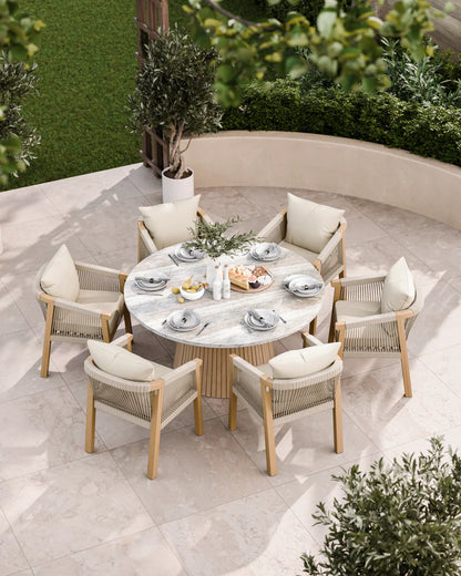 Jupiter 6 Seater Round Conical Dining Set with Roma Dining Chairs