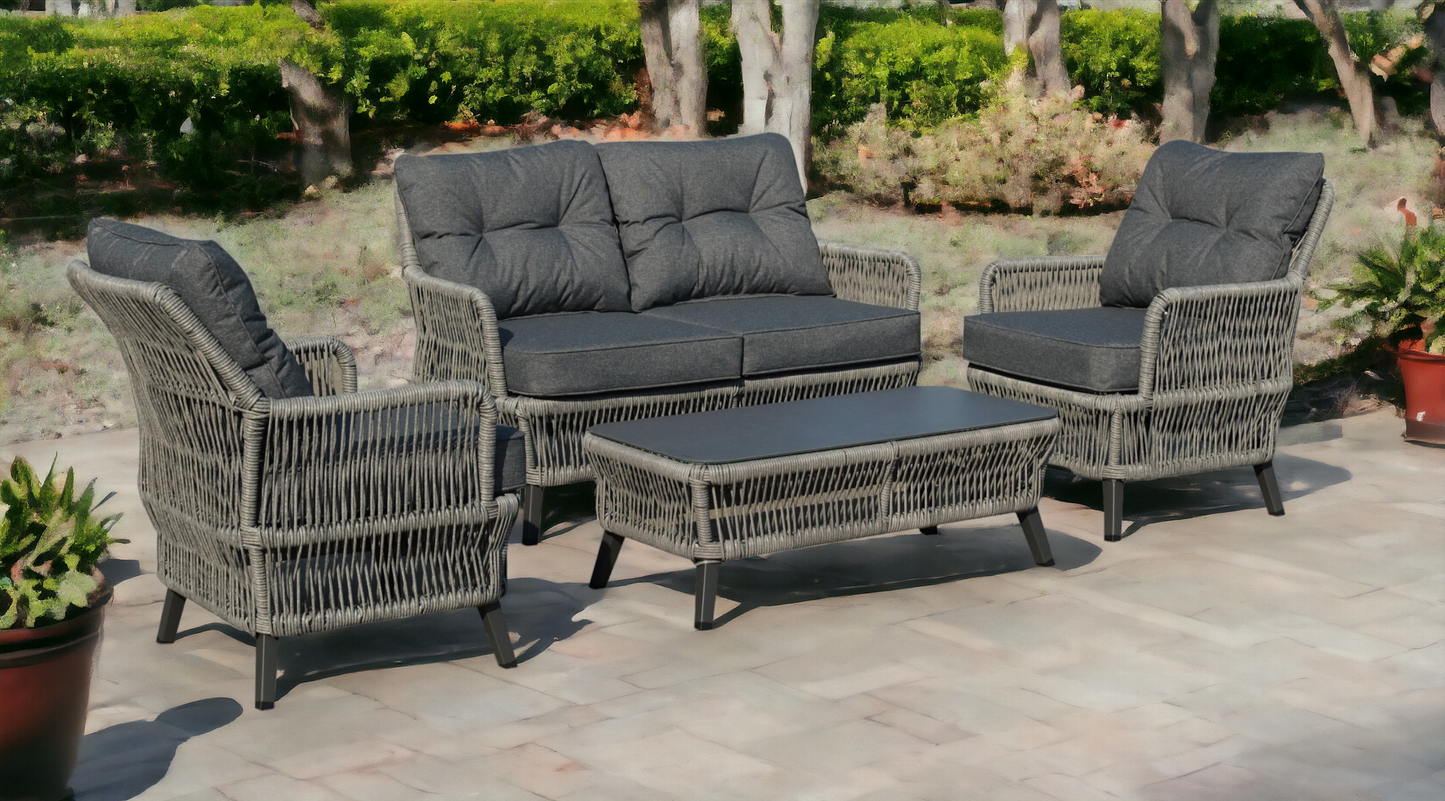 NEW Beatrice Garden Grey 2 Seater + 2 Chairs + Coffee Table Homeflair