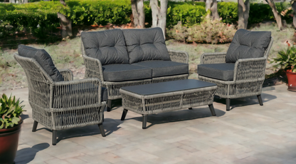 NEW Beatrice Garden Grey 2 Seater + 2 Chairs + Coffee Table Homeflair