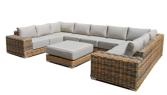 Rattan Malibu Brown Large U Shape Luxury Corner Sofa Set