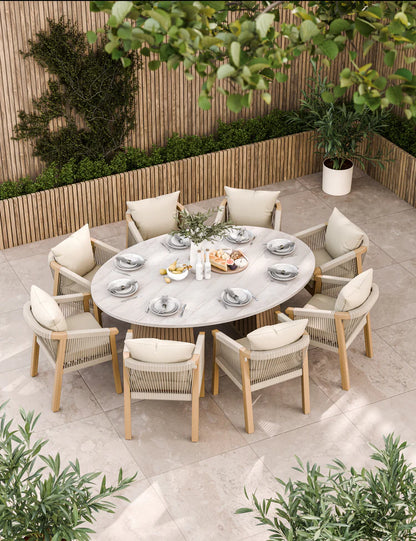 Saturn 8 Seater Ellipse D Conical Dining Set with Roma Dining Chairs