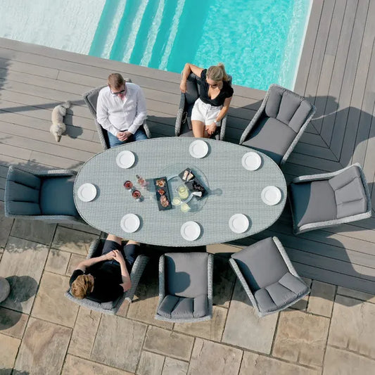 Maze - Ascot 8 Seat Oval Rattan Dining Set with Lazy Susan & Weatherproof Cushions