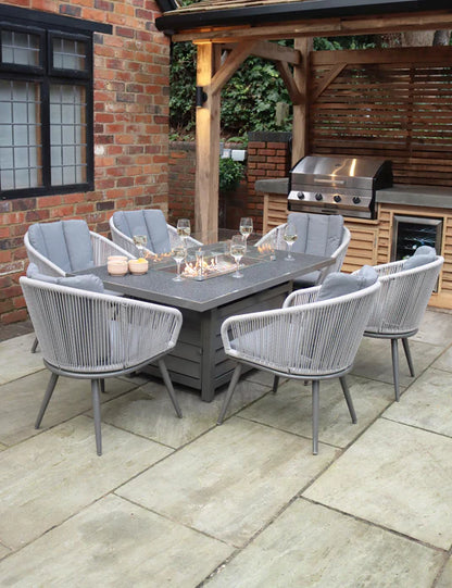 Aspen 6 Seater 150x90cm Fire Pit Set with Aspen Chairs