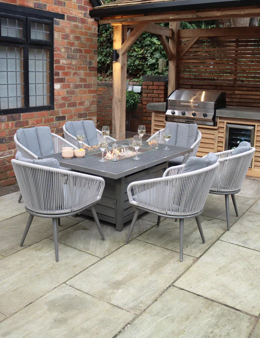 Aspen 6 Seater 150x90cm Fire Pit Set with Aspen Chairs