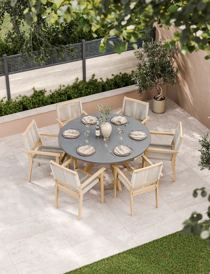 Luna 6 Seater Concrete Dining Set with Roma Stacking Chairs