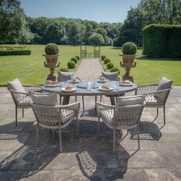 Monaco Rope Weave 8 Seat Rectangular Dining Set with Lazy Susan - Ivy Green