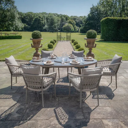 Monaco Rope Weave 8 Seat Rectangular Dining Set with Lazy Susan - Ivy Green