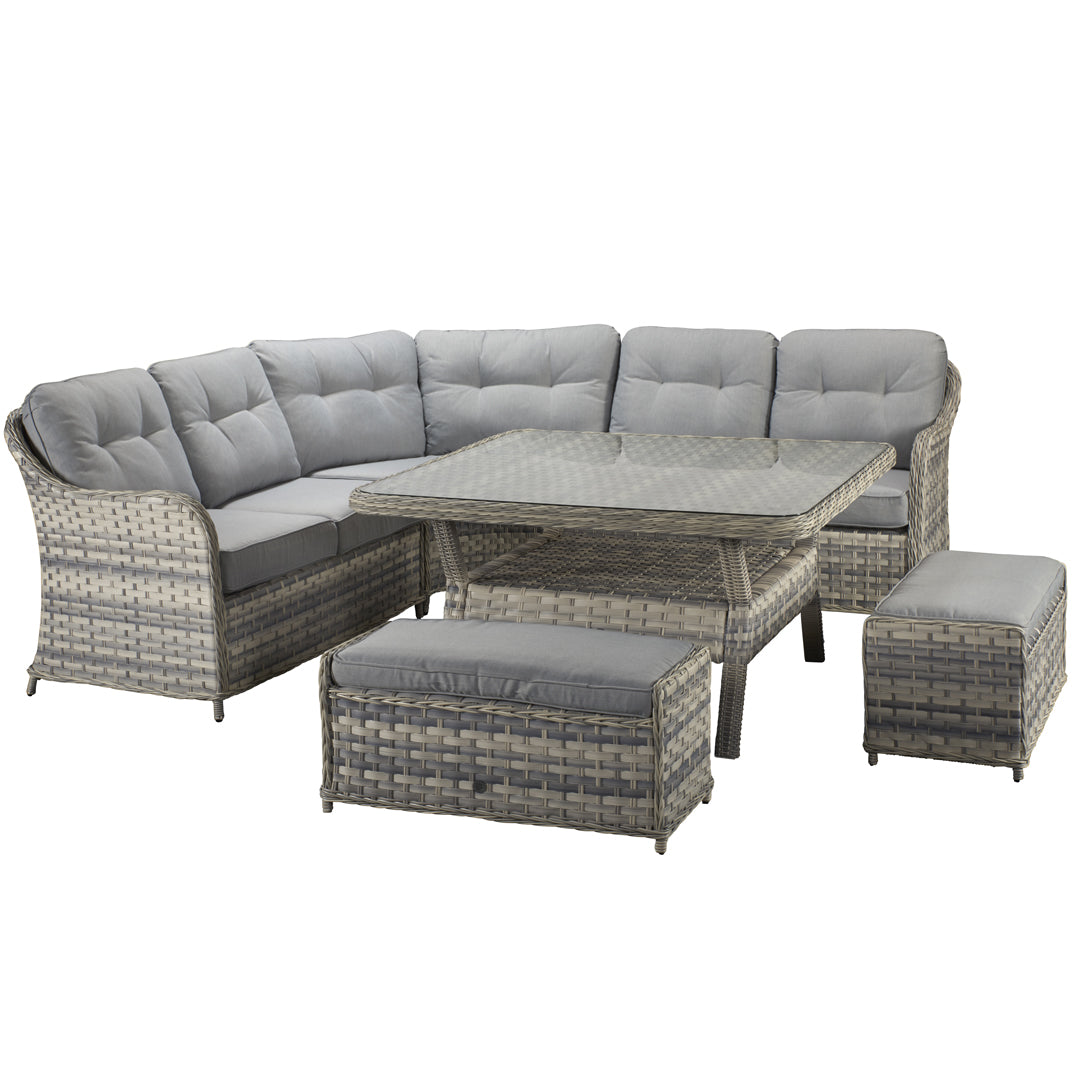 Signature Weave -  Constance Rattan Large Corner Dining Sofa with Benches in Grey |  Cons0203
