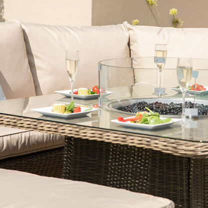 HomHomeflair – Winchester Royal Rattan Corner Dining Sofa Set with Firepit