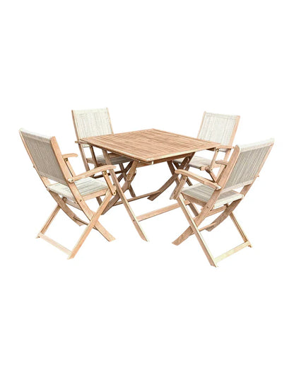 London 4 Seater Square Folding Set with London Rope Folding Armchairs