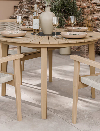 Roma 4 Seater Round Sunray with Black Granite Insert Dining Set with Roma Rope Stacking Chairs