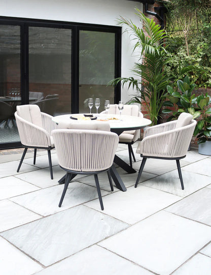 Bali 4 Seater Round Ceramic Glass Dining Set with Bali Rope Chairs