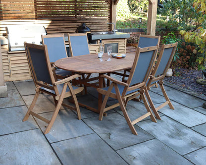 Turnbury 6 Seater Oval Extending Dining Set with Henley Grey Textylene Recliners