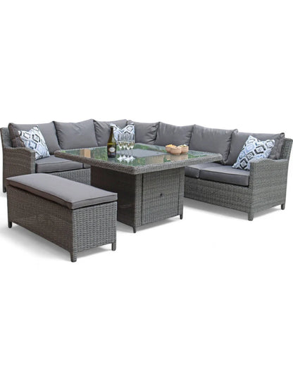 Paris 8 Seater Deluxe Modular Corner Dining & Lounging Set -with Square Fire Pit Table