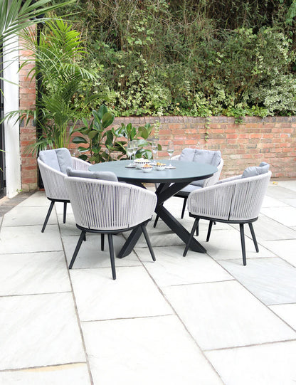 Aspen 4 Seater Round Ceramic Glass Dining Set with Aspen Rope Chairs