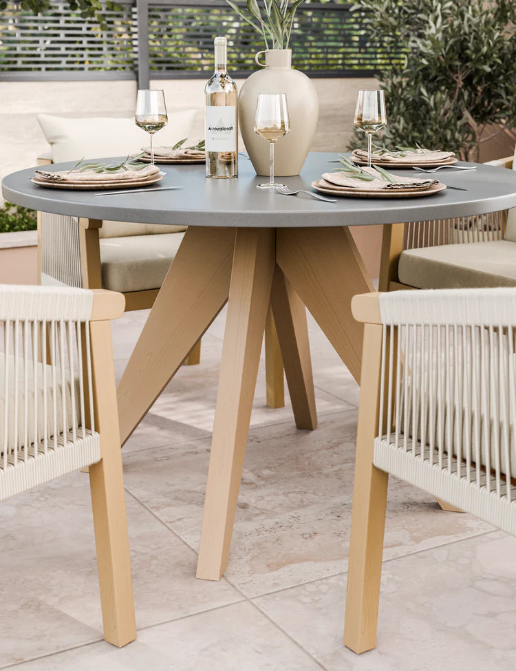 Luna 4 Seater Round Concrete Table Dining Set with Roma Rope Dining Chairs