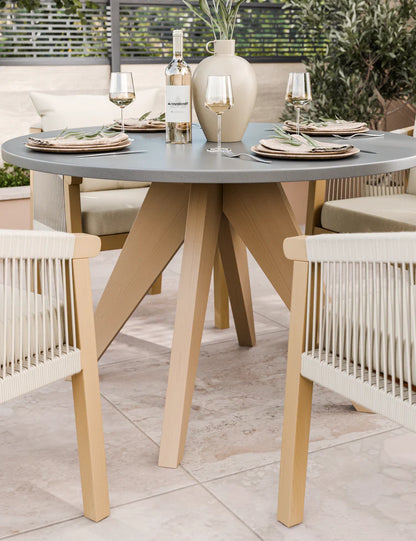 Luna 4 Seater Round Concrete Table Dining Set with Roma Rope Dining Chairs