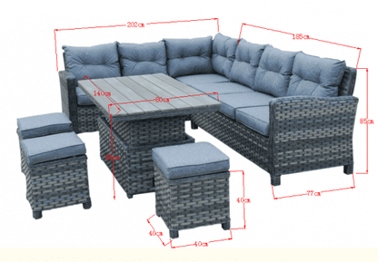 Rattan Kingston Grey Dining Corner Sofa + Lift Table set | King150G