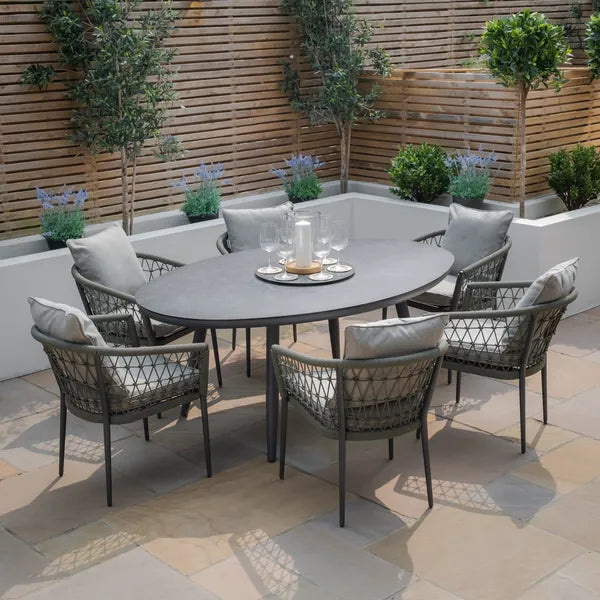 Monaco Rope Weave 8 Seat Rectangular Dining Set with Lazy Susan - Ivy Green
