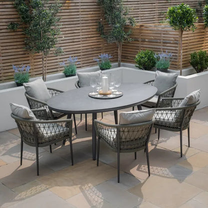 Monaco Rope Weave 8 Seat Rectangular Dining Set with Lazy Susan - Ivy Green