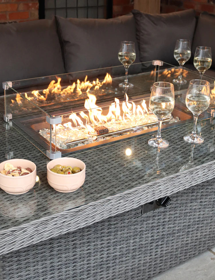 Paris 8 Seater Deluxe Modular Corner Dining & Lounging Set with Rectangular Fire Pit Table