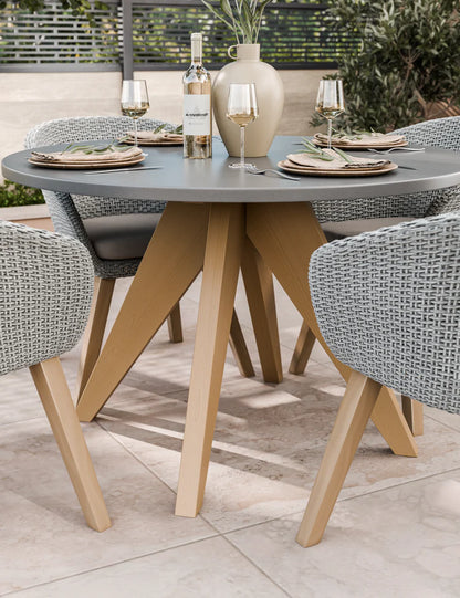 Luna 4 Seater Round Concrete Dining Set with Sol Rattan Dining Chairs