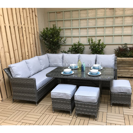 Rattan Grey 7 Seater Corner Dining Sofa in Grey | Edwina | Edwi0108