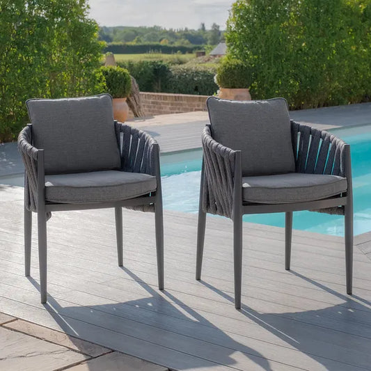 Milan Rope Weave Pair of Dining Chairs - Charcoal